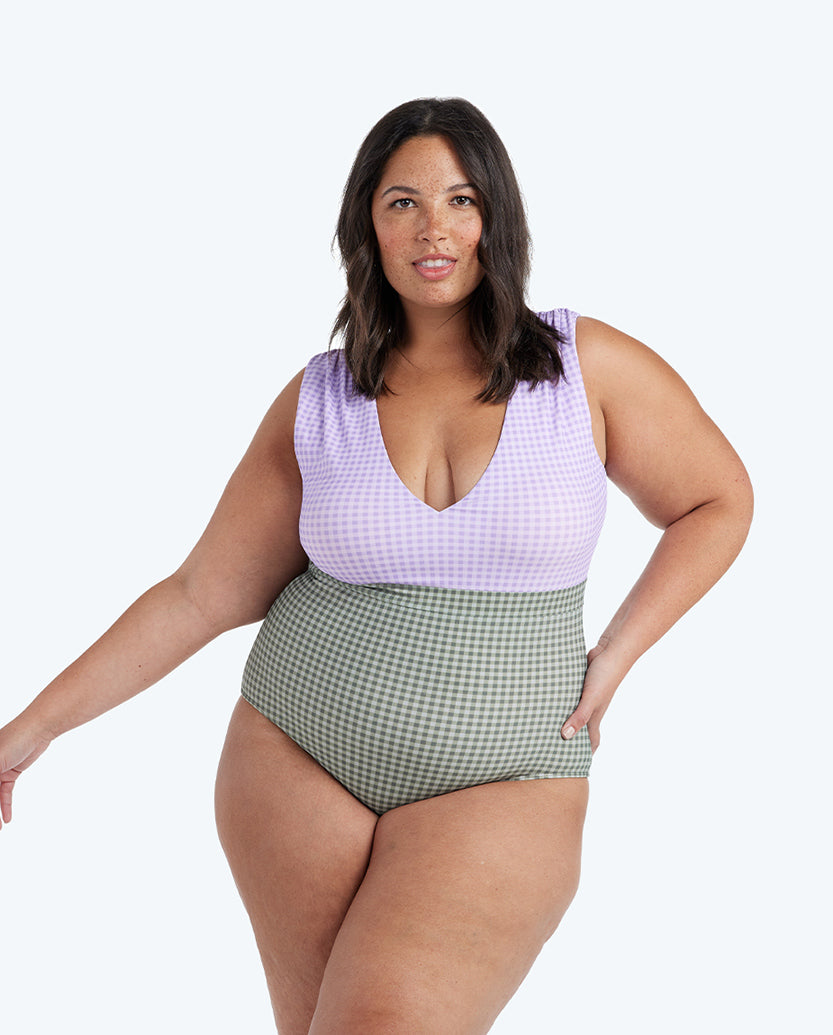 The Ruched Backflip - Gingham in Lavender & Ivy