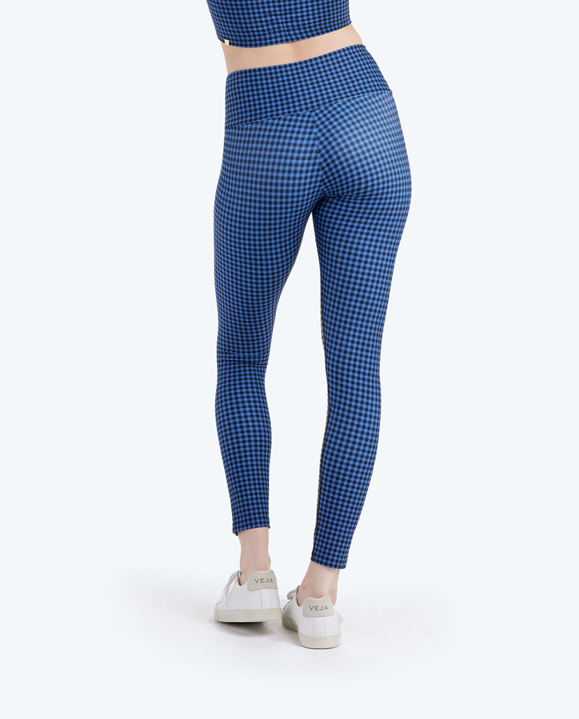 The Colorblocked High Rise 7/8 Legging - Gingham in Blue Mountain & Toffee