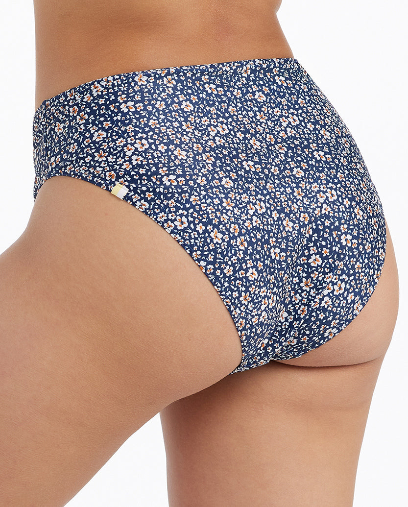The Limited-Edition High Leg Mid Rise Bikini Bottom - In Bloom in Deep Sea