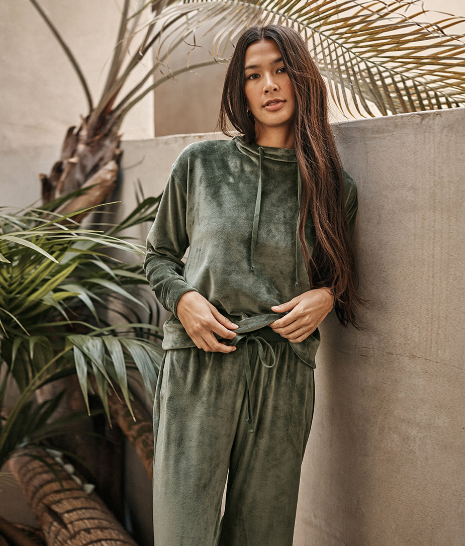 The Plush Velour Hoodie - Olive