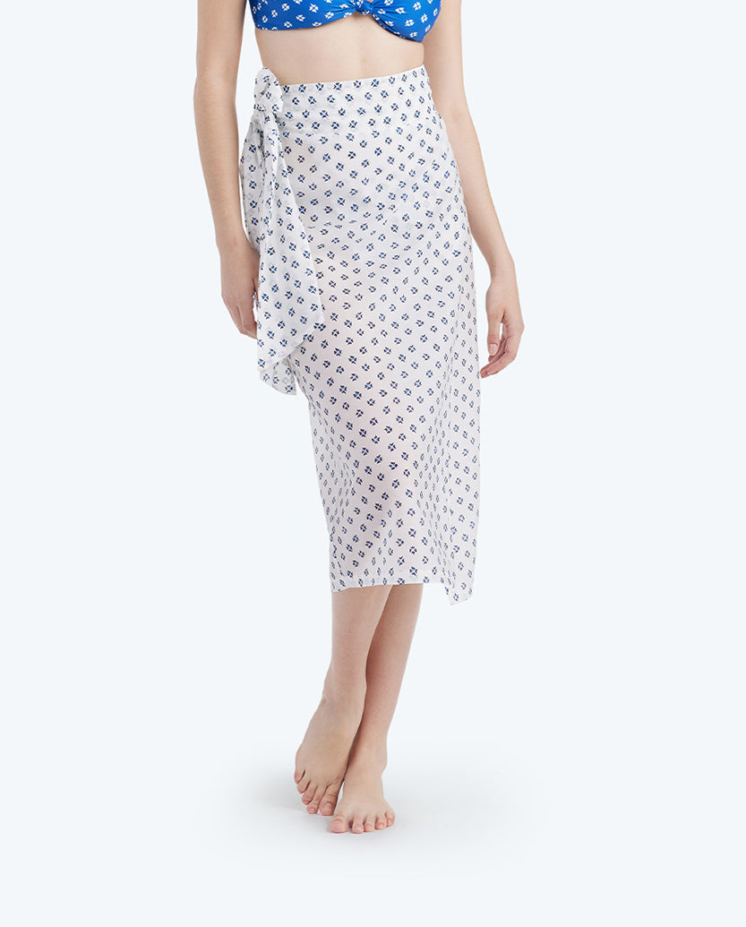 Easy Breezy Sarong - Block Print in White Sand & Indigo