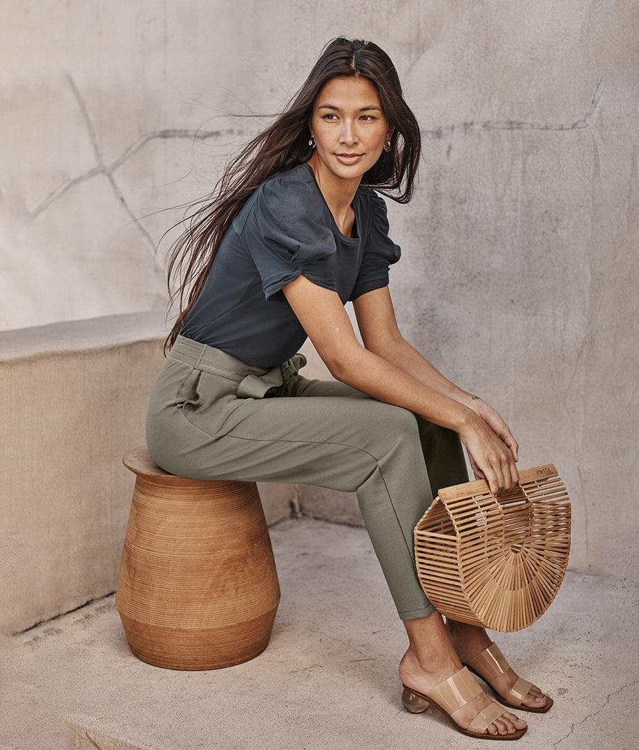 The Softest French Terry Tie-Waist Pant - Agave