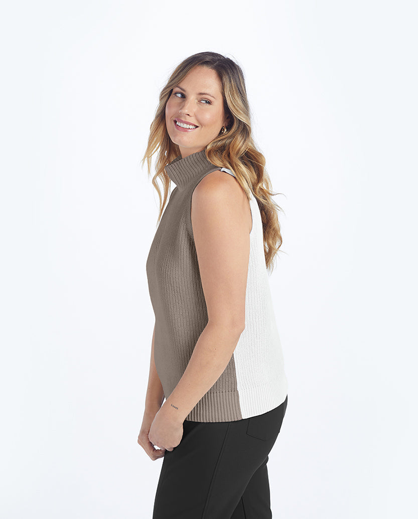 The High Neck Sweater Vest - White Sand & Sparrow