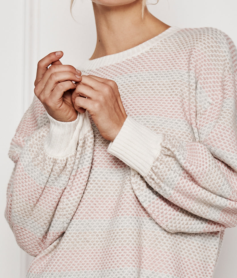 The Coziest Cashmere Blend Soft Stripe Sweater - Pastel Soft Stripe