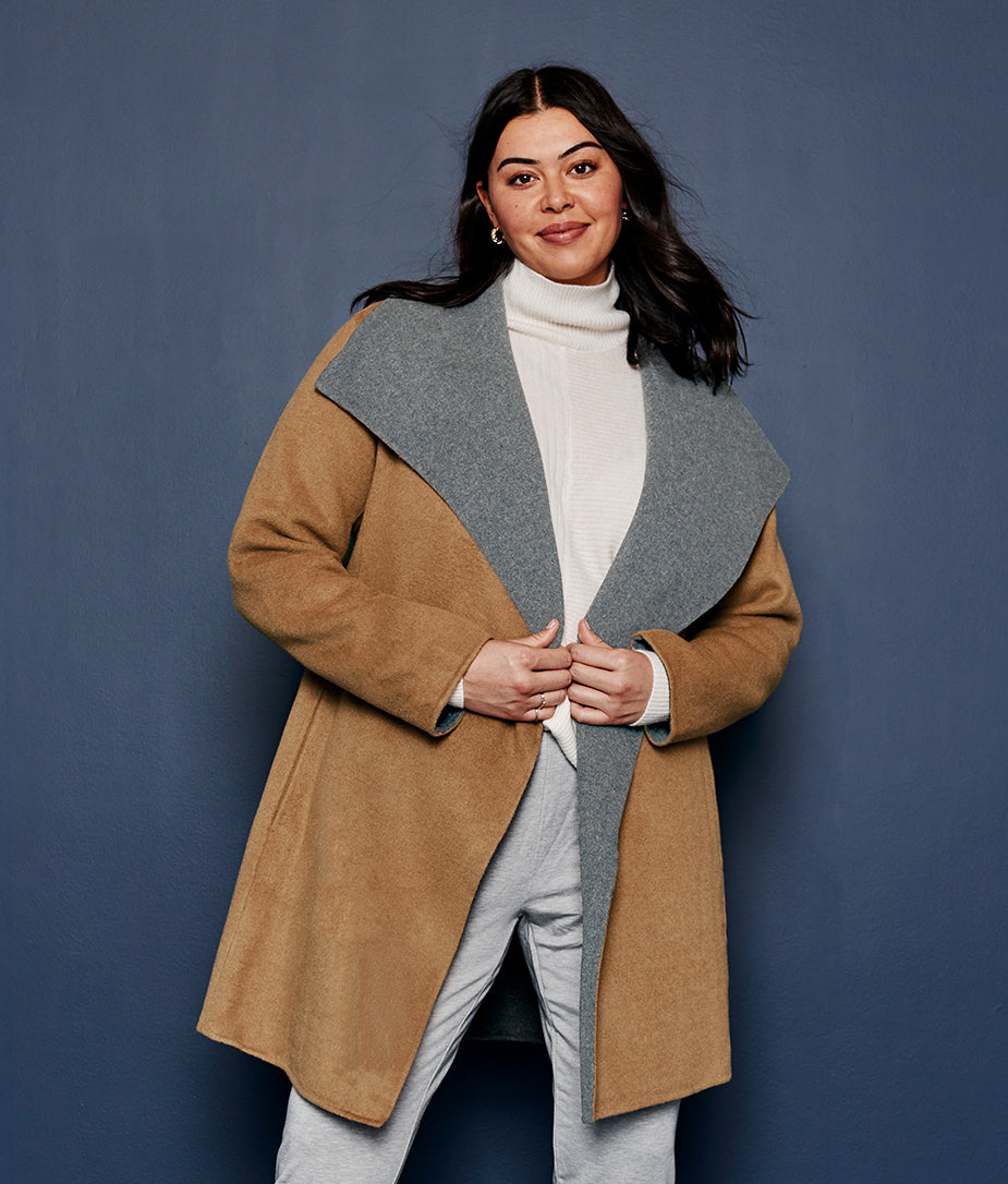 The Warmest Eco Wool Wrap Coat - Camel & Wolf