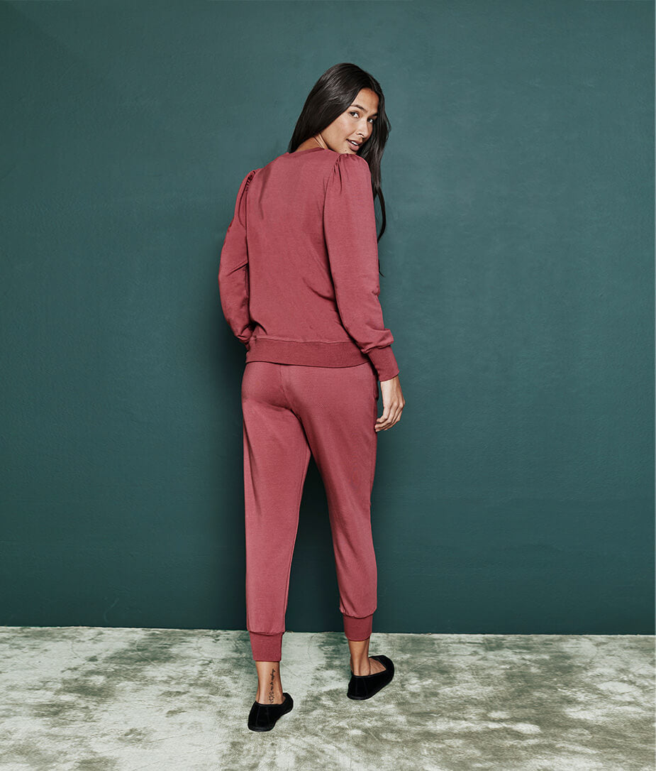The Softest French Terry Puff Sleeve Pullover - Rosewood