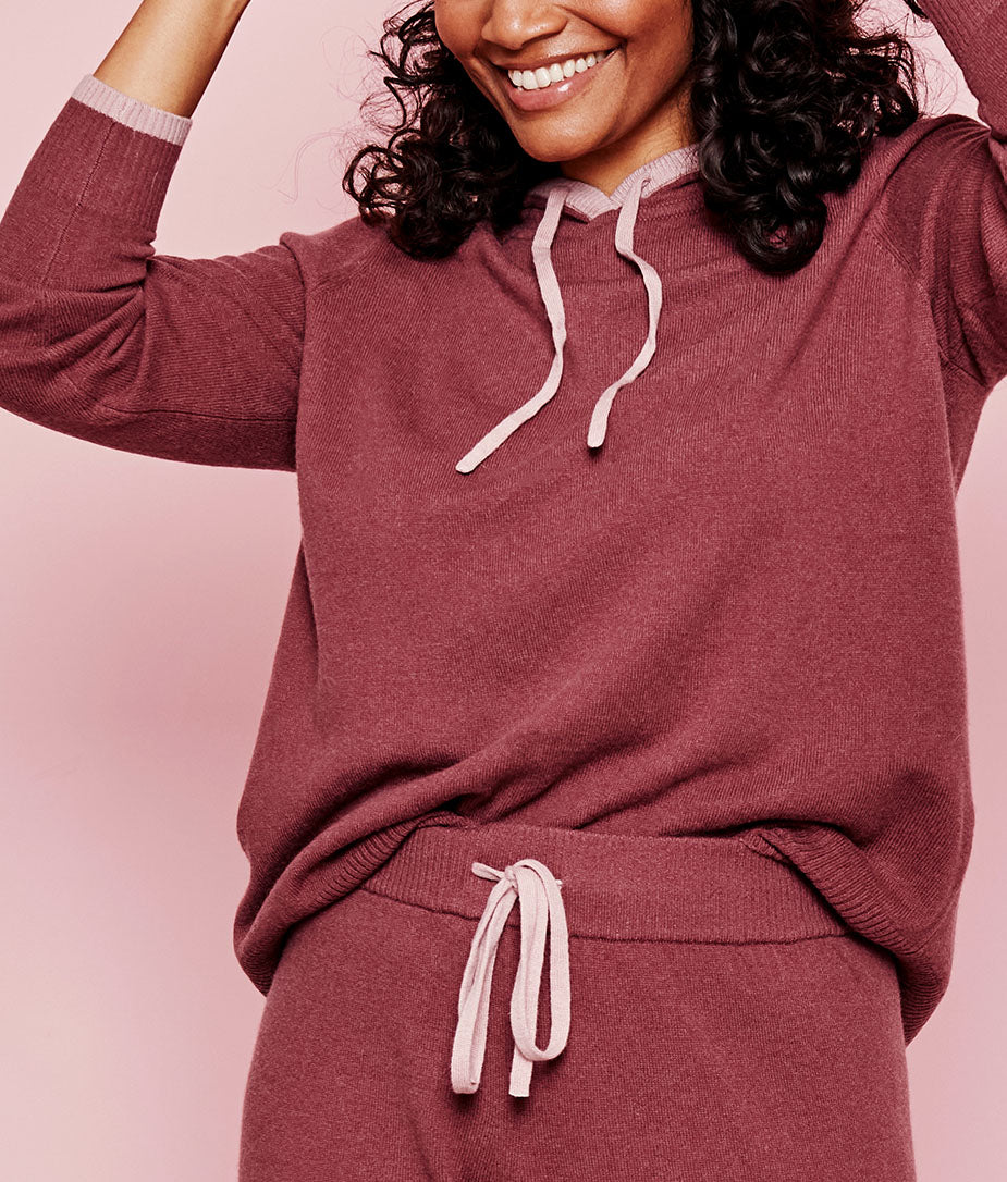 The Coziest Cashmere Blend Hoodie - Rosewood & Shell