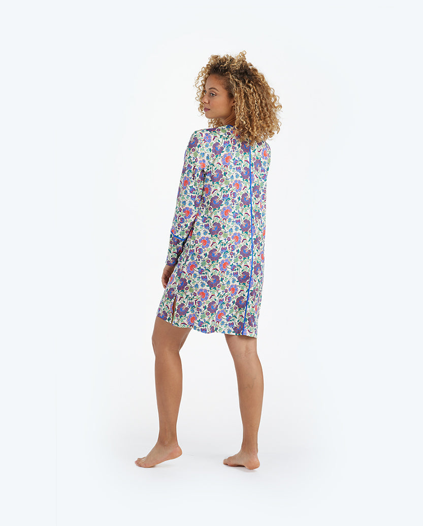 The Cloud 9 Boyfriend Sleep Shirt - Scroll Block Print in Violet & Lava