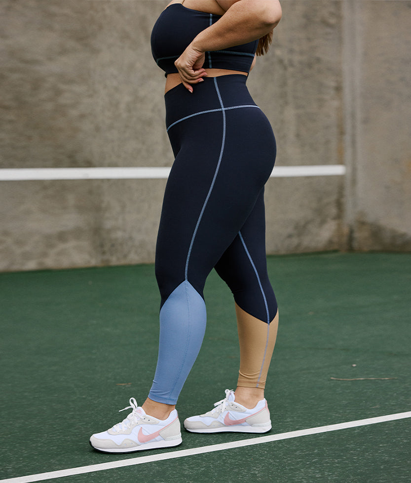 The Colorblock High-Rise Full-Length Leggings - Midnight & Slate & Toffee