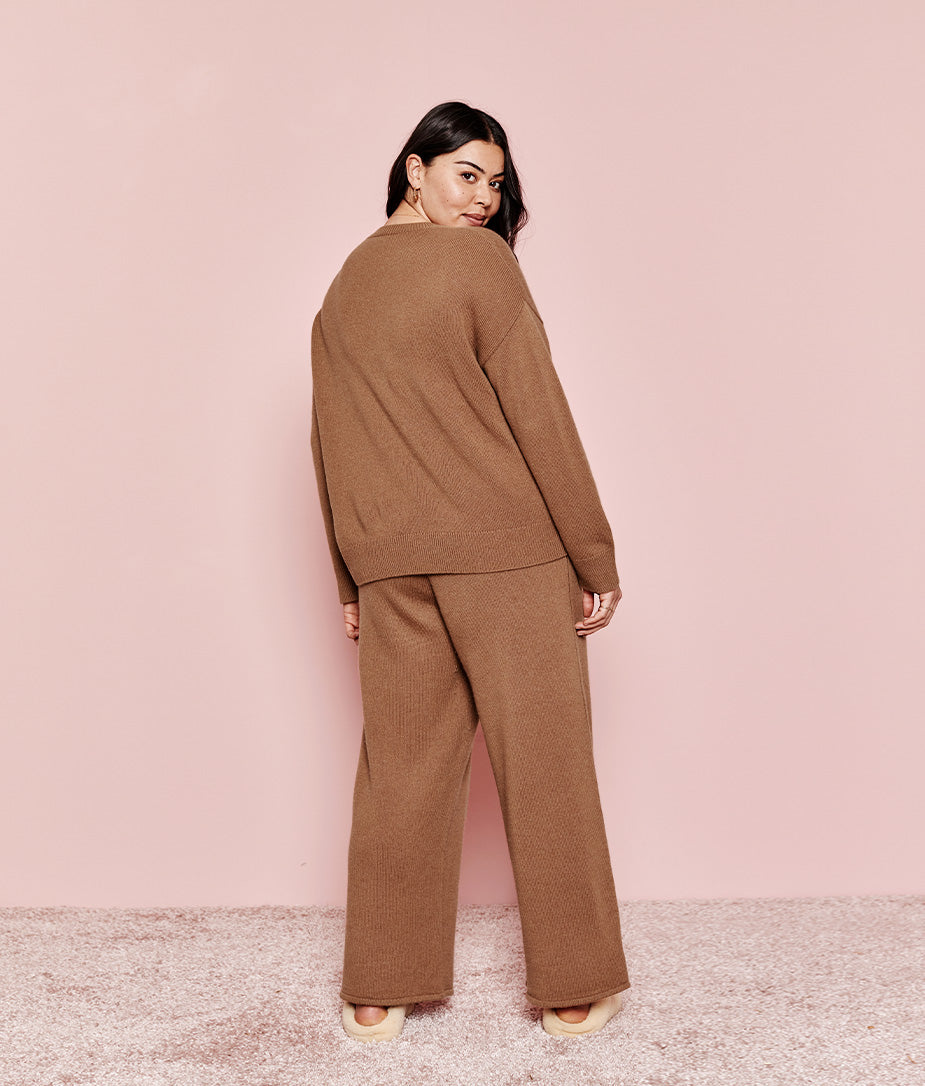 The Luxe Cashmere Blend Button Crewneck - Praline