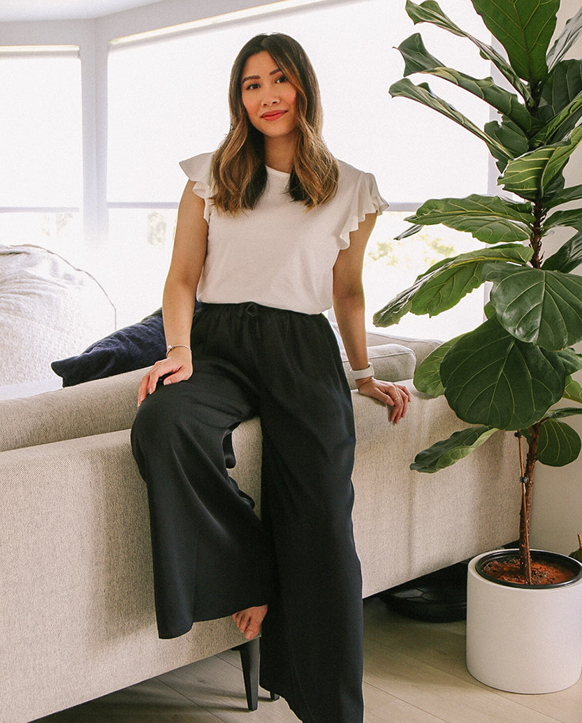 The Luxe Pima Flutter-Sleeve Tee - White Sand