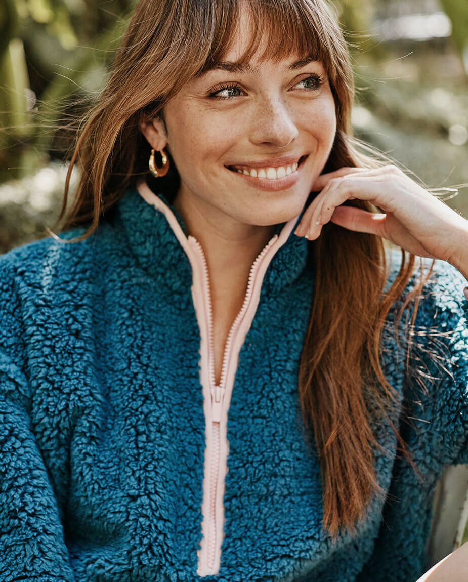 The Cozy High Pile Eco Fleece Half-Zip - Venetian & Pink Sky