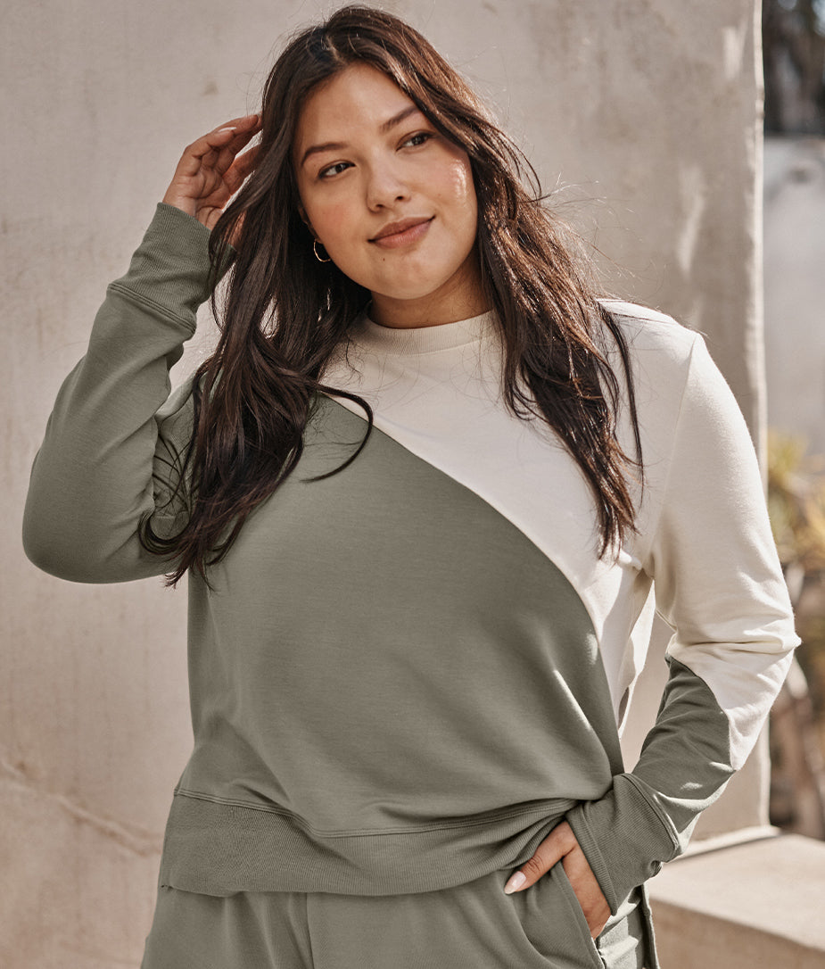 The Softest French Terry Pullover - Agave & White Sand