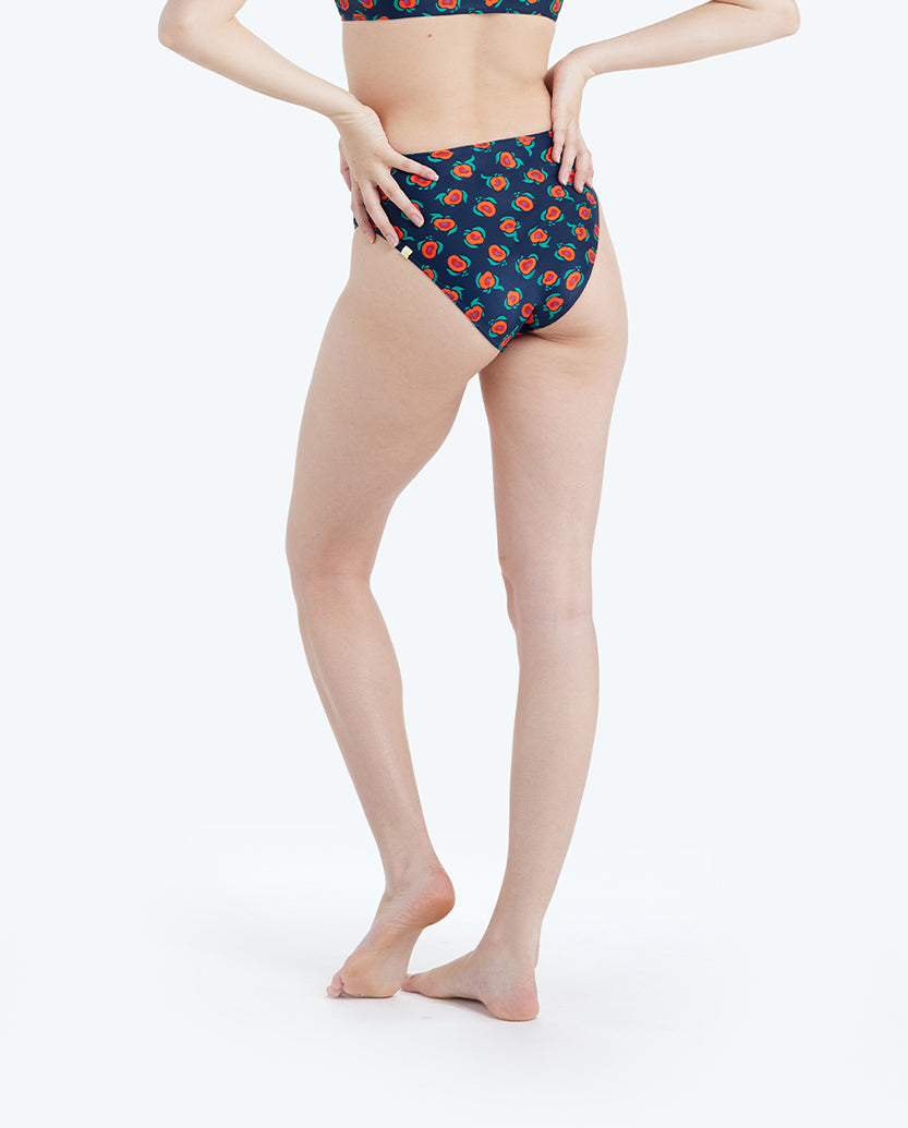 The Tie Belt High Leg Mid Rise Bottom - Poppies in Deep Sea