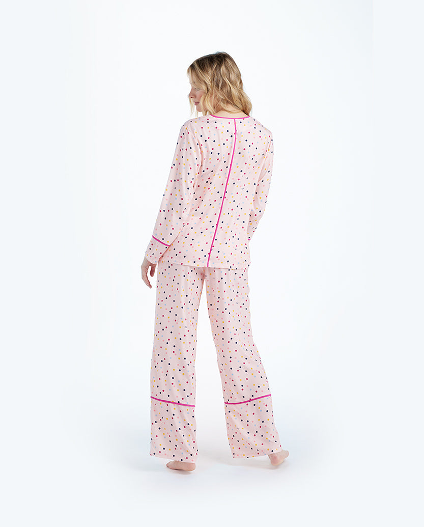 The Cloud 9 Silky PJ Set - Confetti Dot in Blush & Tangerine