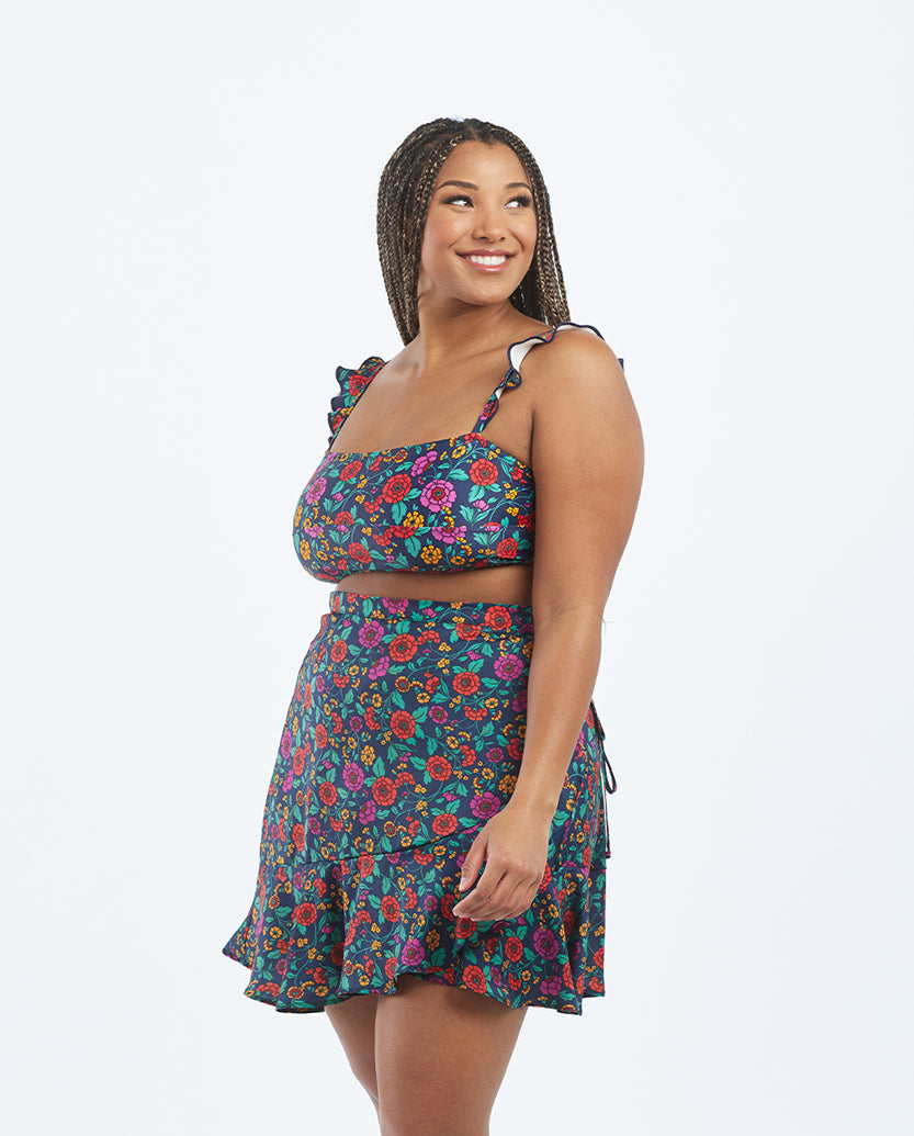 The Short Beach to Brunch Wrap Skirt - Midnight Bloom