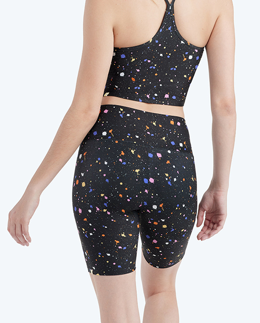 The Do-It-All High Rise Biker Shorts - Paint Splatter in Sea Urchin