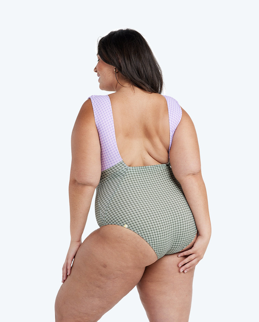 The Ruched Backflip - Gingham in Lavender & Ivy