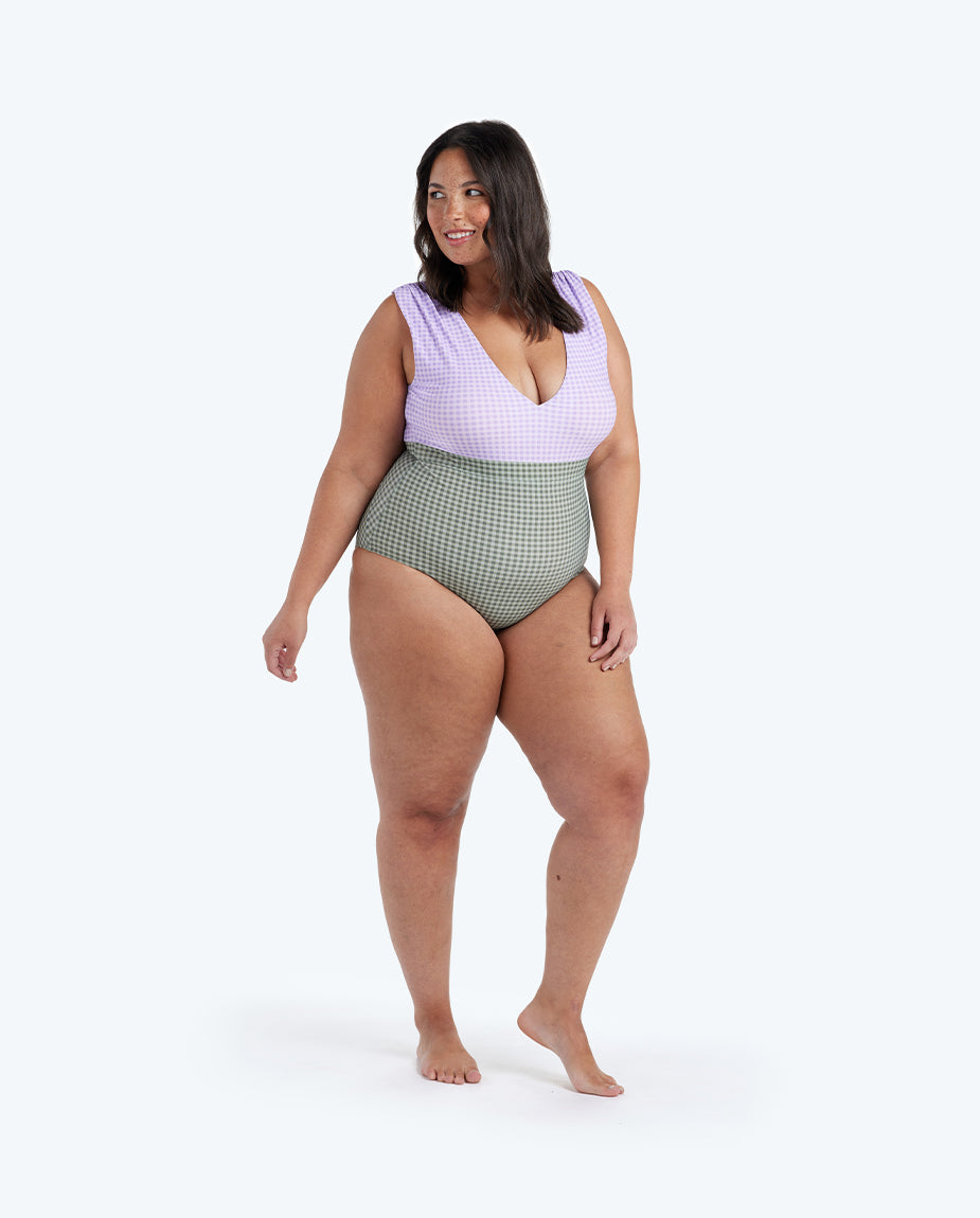 The Ruched Backflip - Gingham in Lavender & Ivy