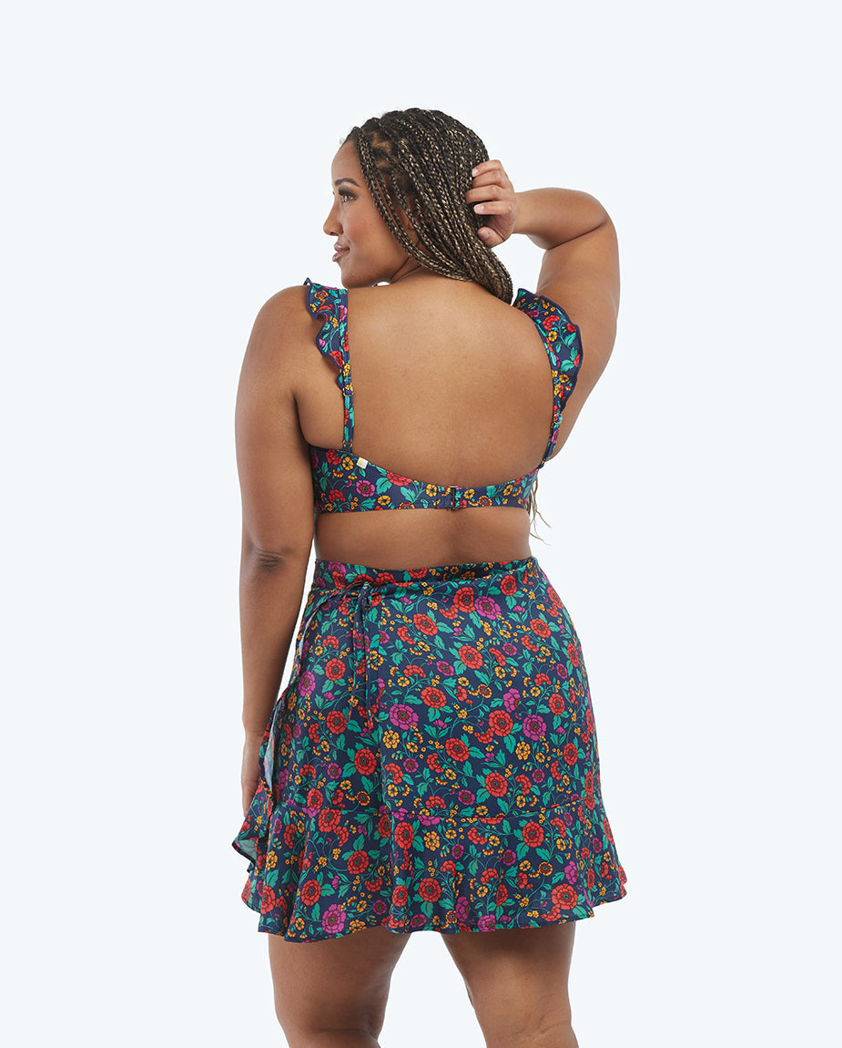 The Short Beach to Brunch Wrap Skirt - Midnight Bloom