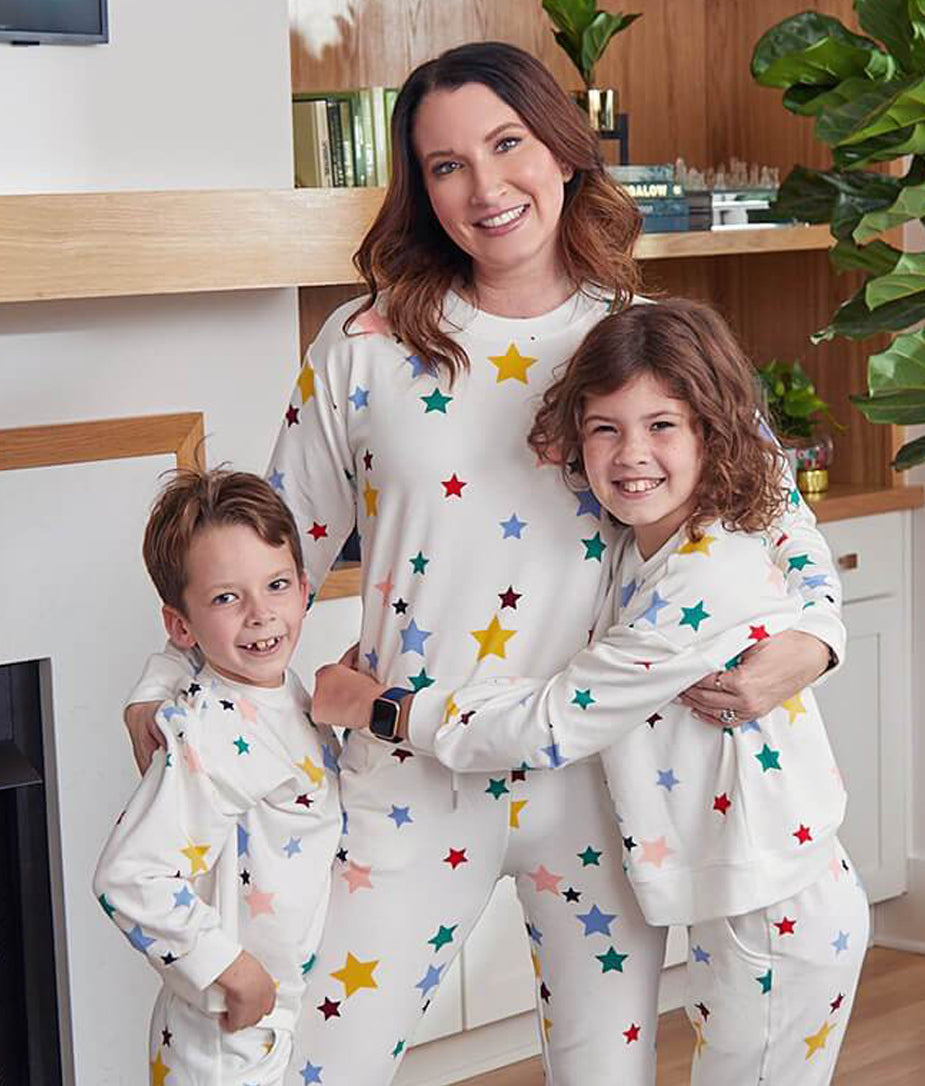 The Softest French Terry Relaxed Crew - Scatter Stars in White Sand