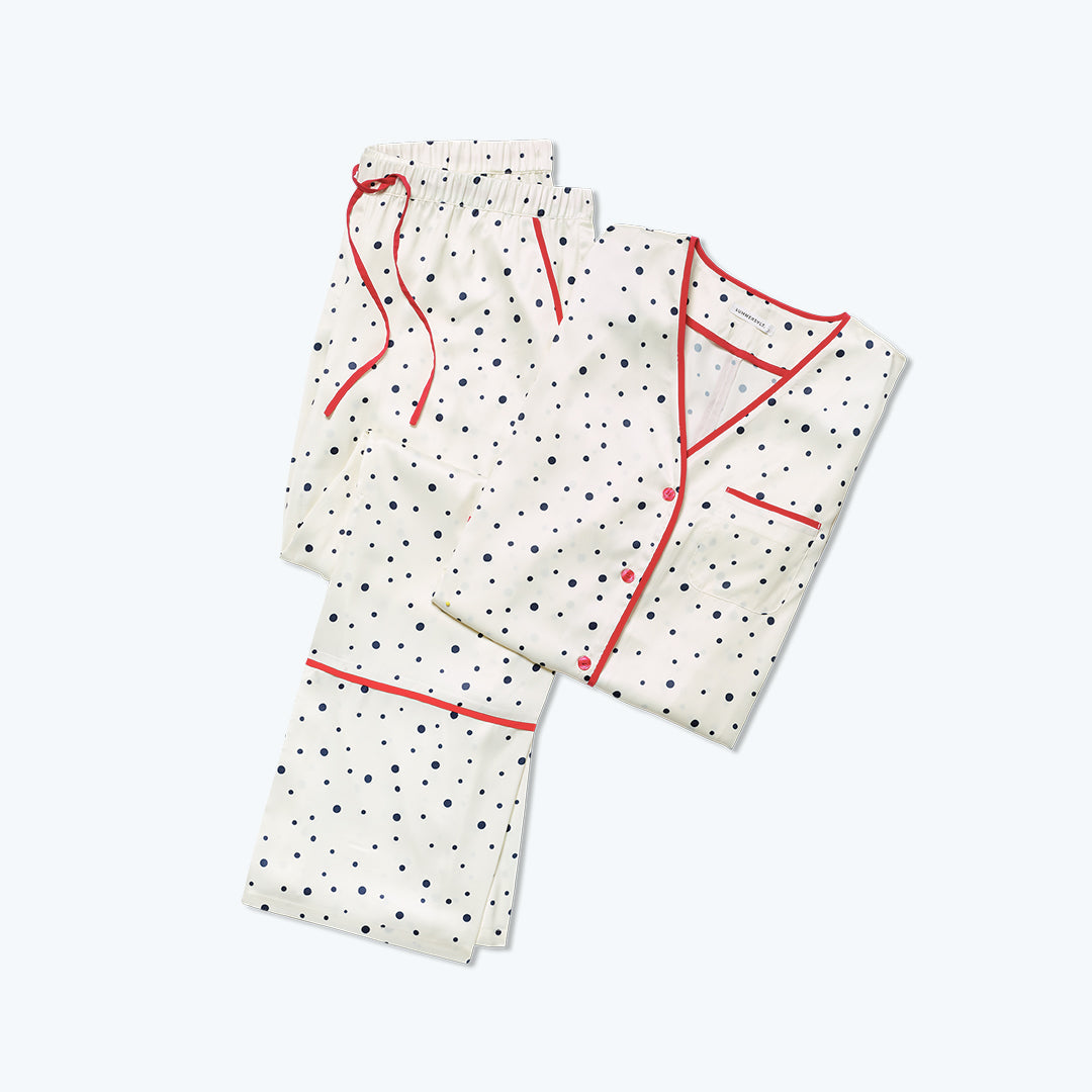 The Cloud 9 Silky PJ Set - Celestial Dot in White Sand