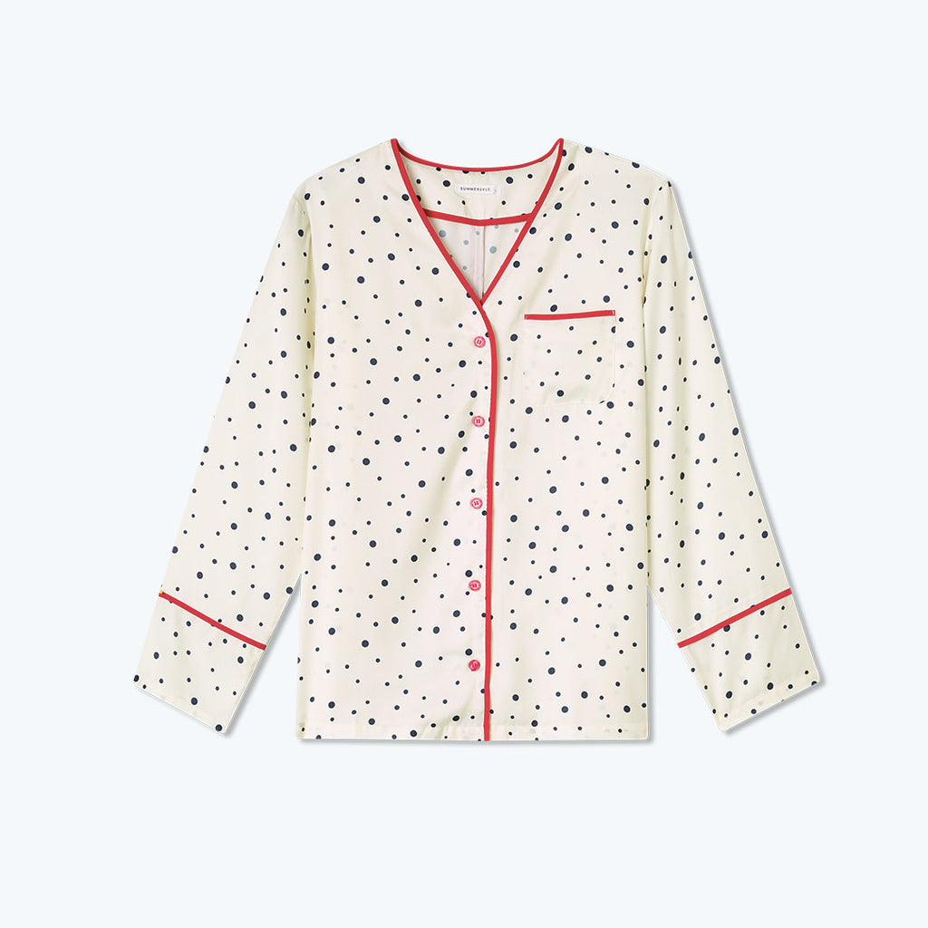 The Cloud 9 Silky PJ Set - Celestial Dot in White Sand