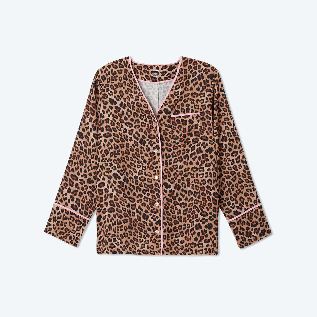 The Cloud 9 Silky PJ Set - Leopard & Pink Sky
