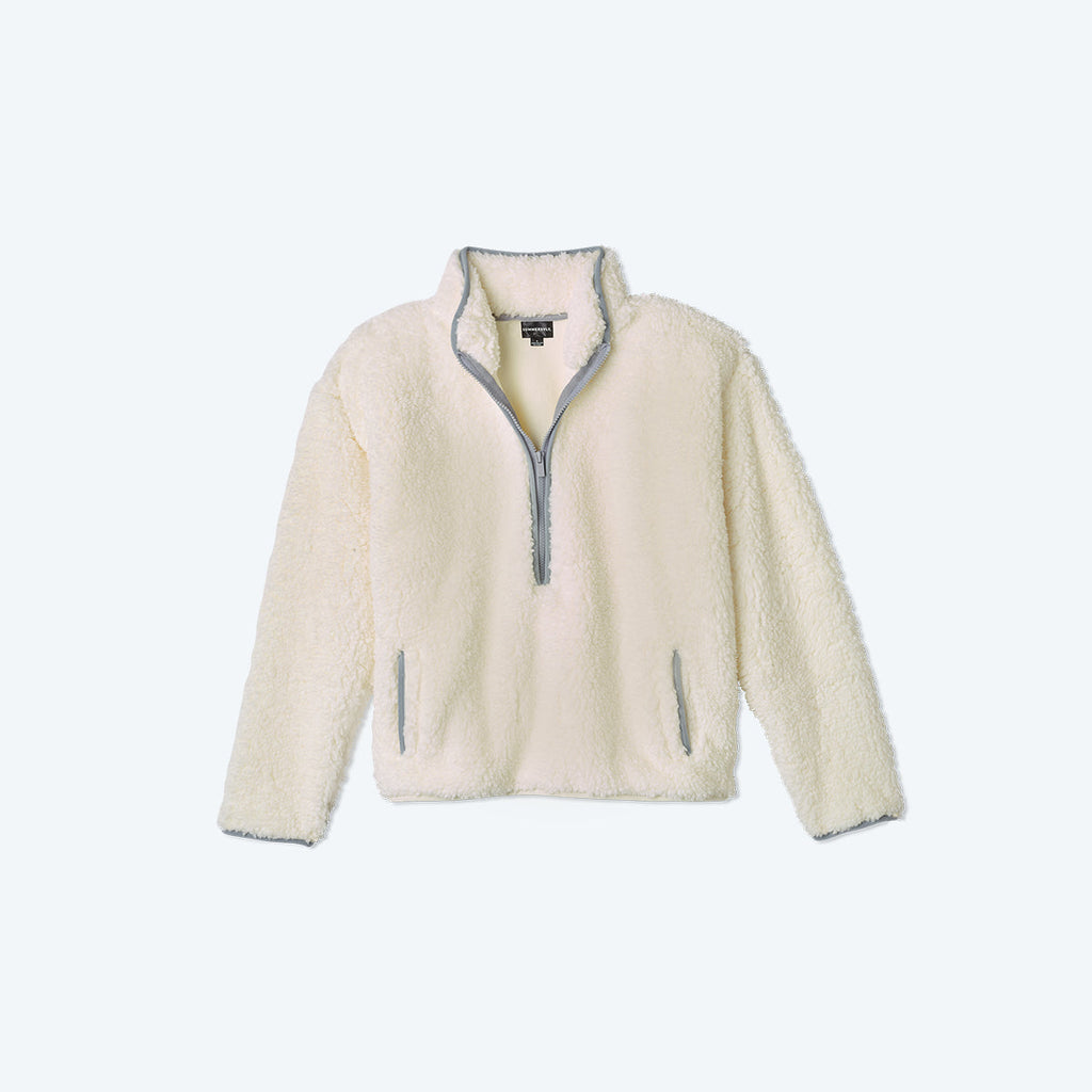 The Cozy High Pile Eco Fleece Half-Zip - White Sand & Wolf