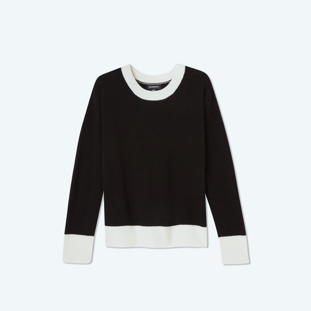 The Coziest Cashmere Blend Crew - Sea Urchin & White Sand
