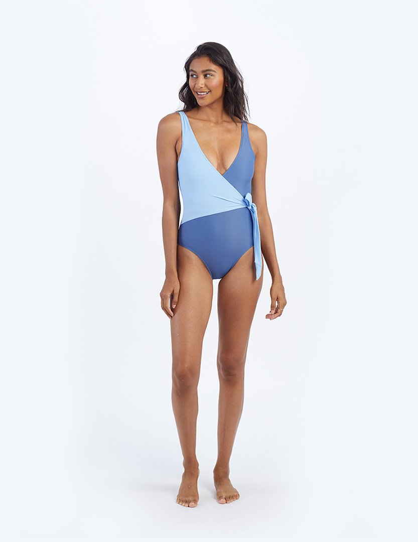 The Long Torso Perfect Wrap One Piece - Sky & Blue Mountain