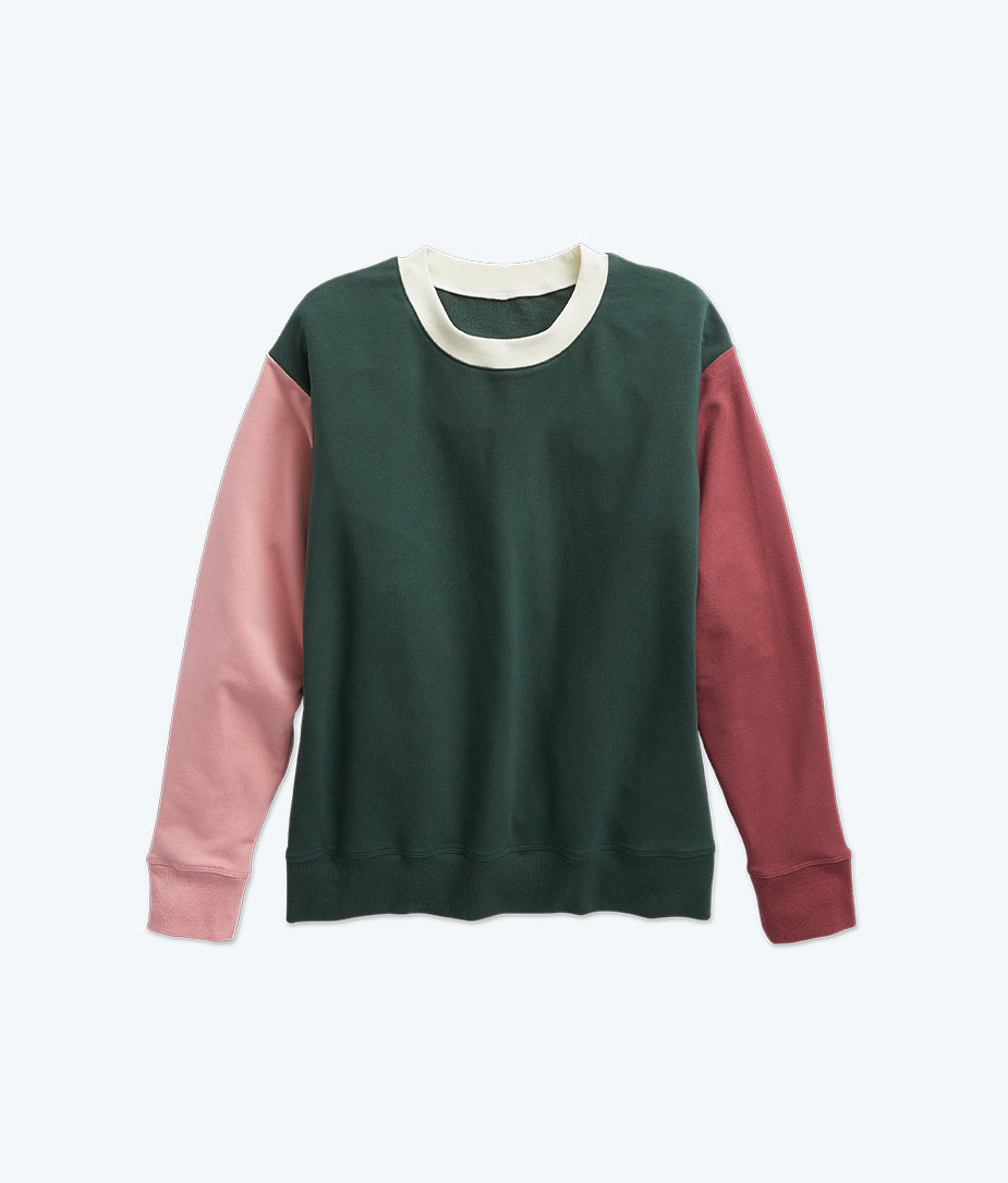 The Softest French Terry Relaxed Colorblock Crew - Eden & Shell & Rosewood