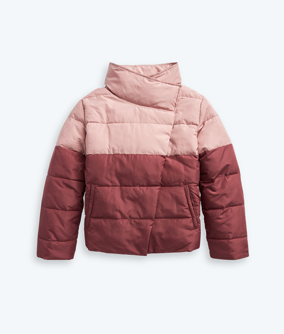 The Colorblock Eco Puffer Jacket - Rosewood & Shell