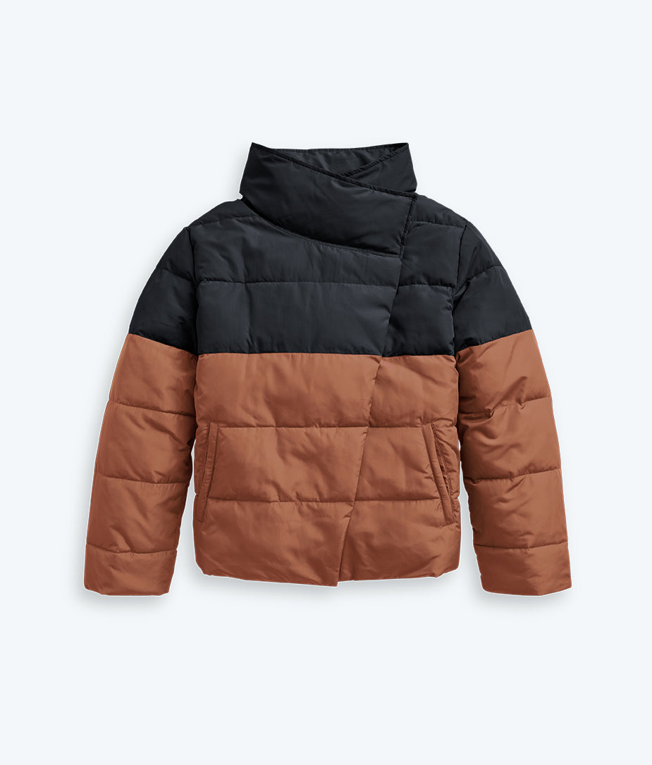 The Colorblock Eco Puffer Jacket - Sea Urchin & Praline