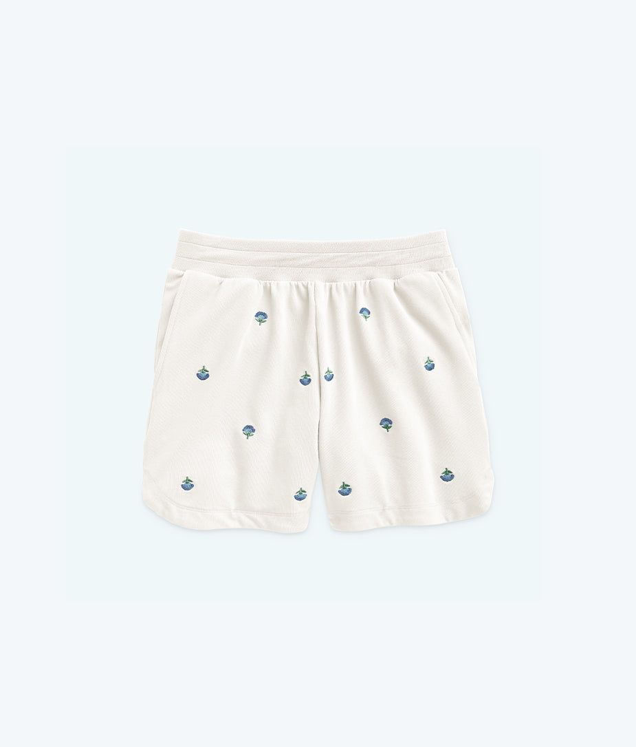 The Softest French Terry Pull-On Shorts - White Sand Floral Stitch
