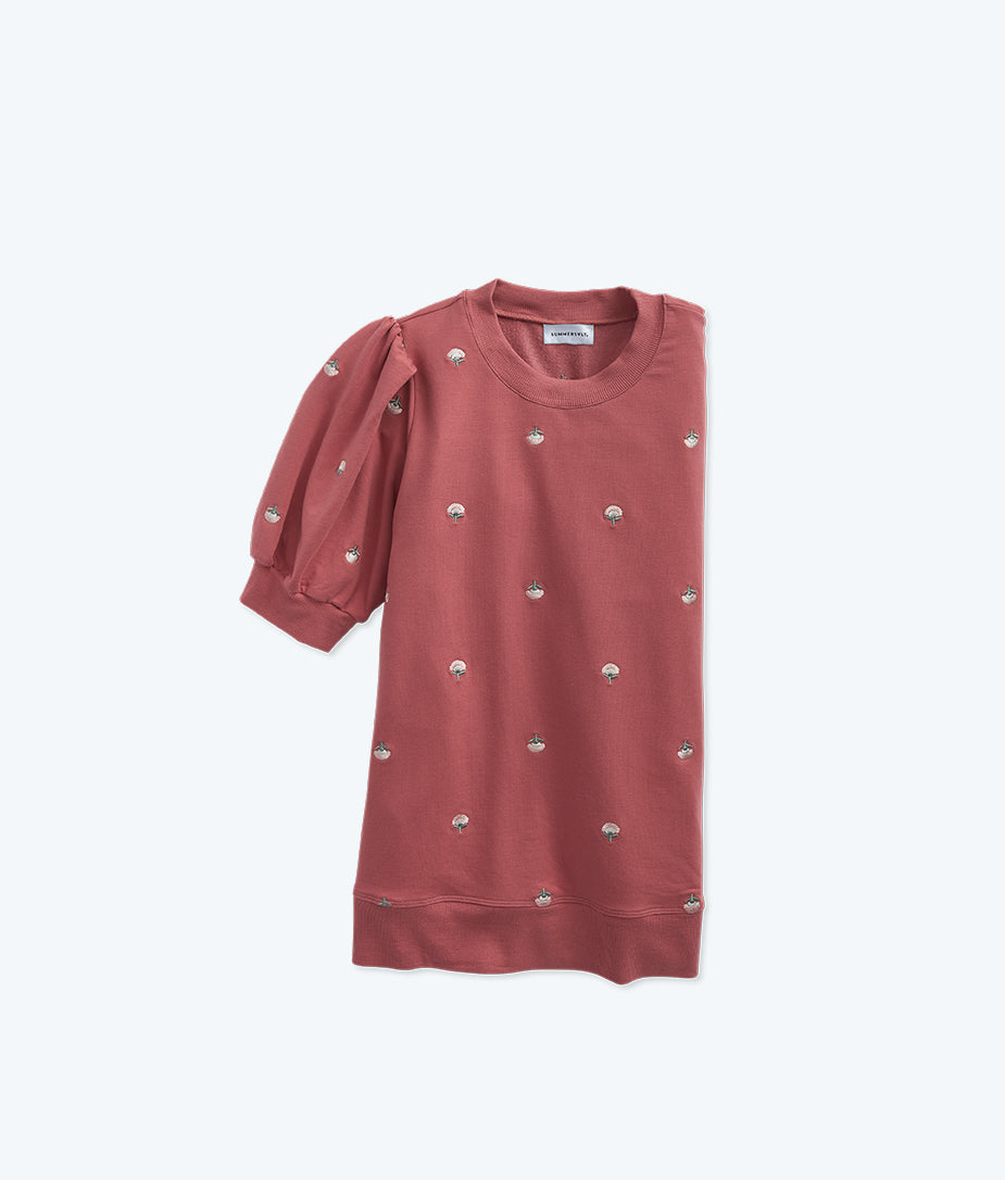 The Softest French Terry Puff Short Sleeve - Faded Rose Floral Stitch