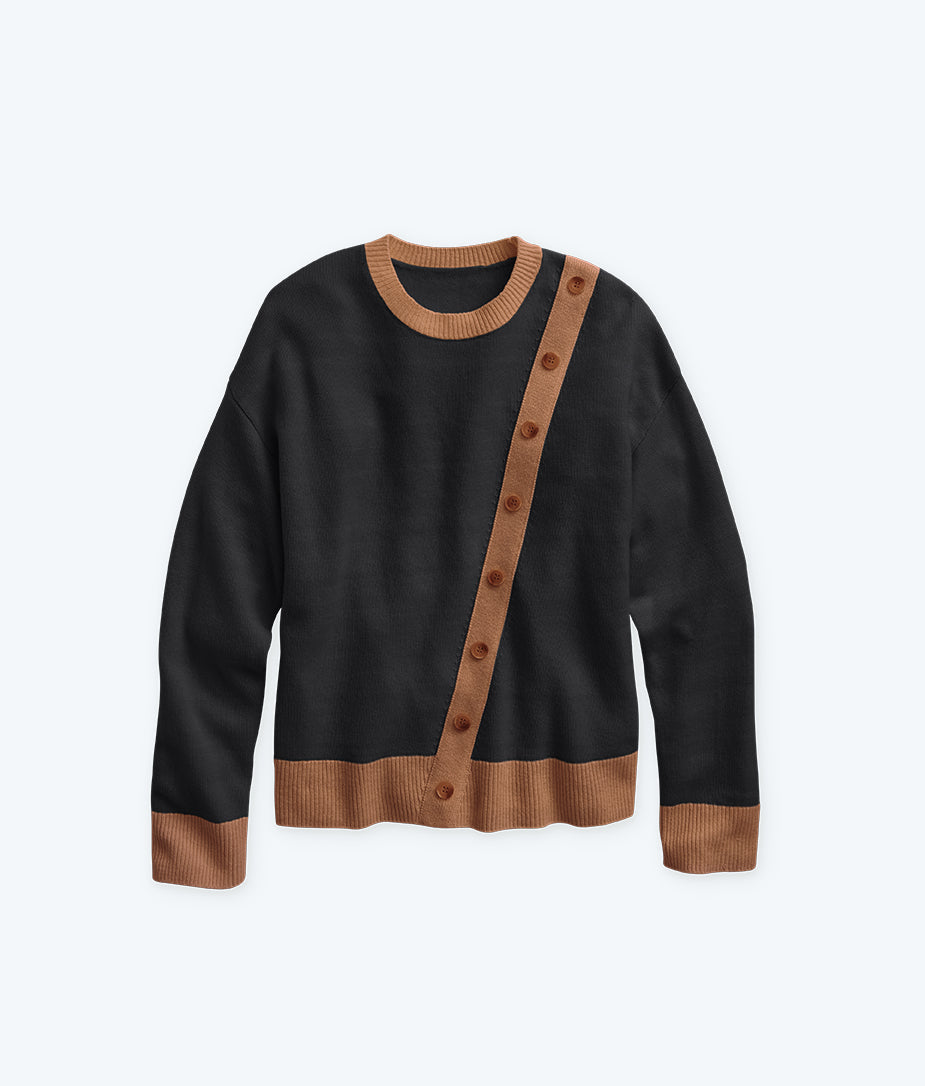 The Luxe Cashmere Blend Button Crewneck - Sea Urchin & Praline