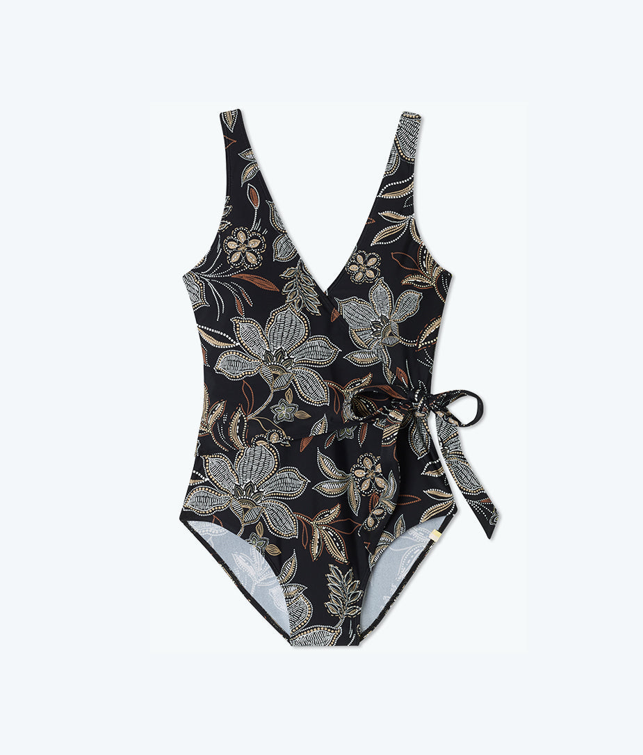 The Perfect Wrap One-Piece - Batik Floral in Sea Urchin & Toffee