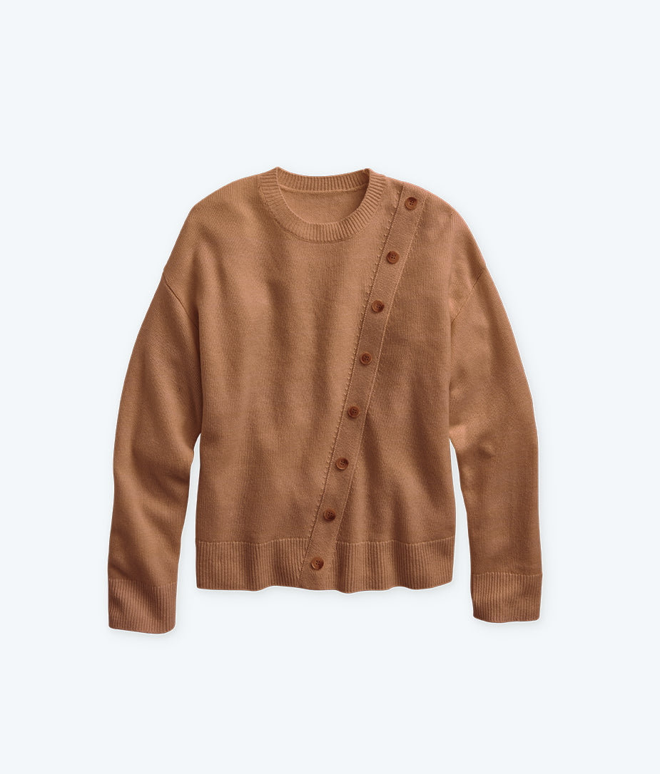 The Luxe Cashmere Blend Button Crewneck - Praline