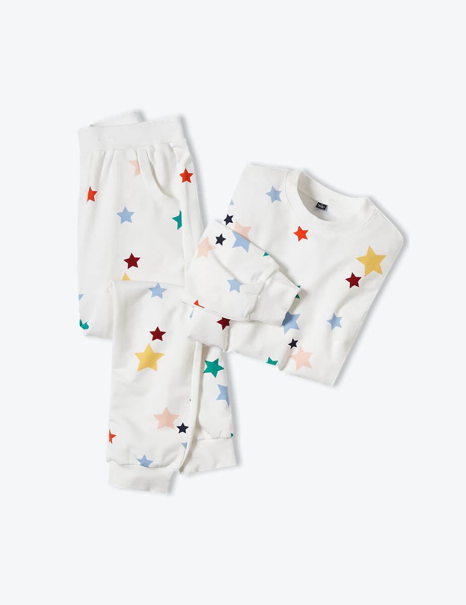 The Kids’ Softest French Terry Set - Scatter Stars in White Sand