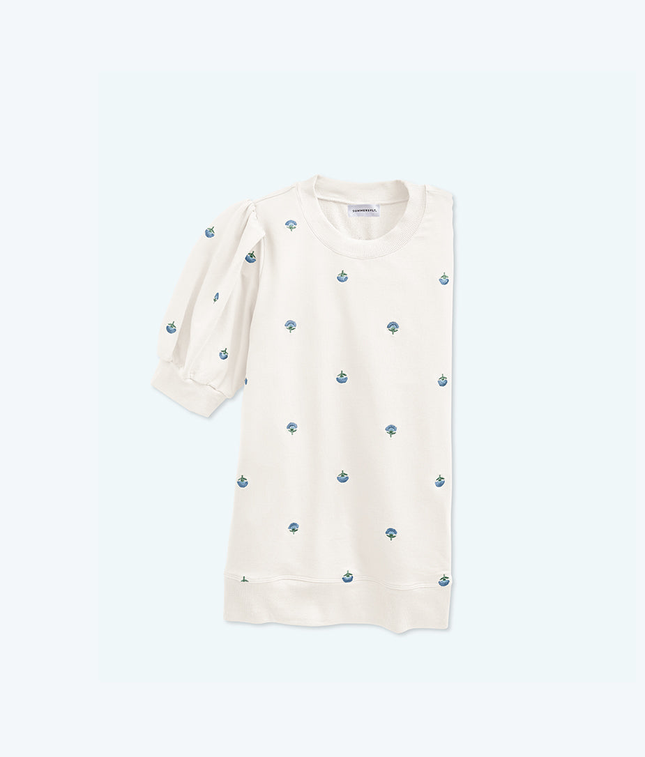 The Softest French Terry Puff Short Sleeve - White Sand Floral Stitch