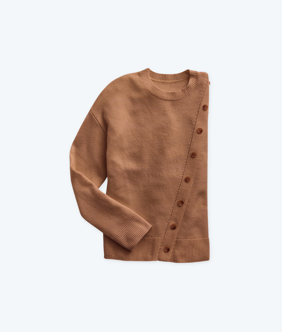 The Luxe Cashmere Blend Button Crewneck - Praline