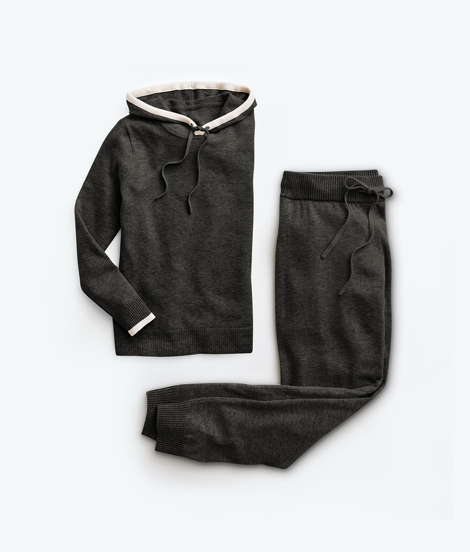 The Coziest Cashmere Blend Hoodie - Charcoal & White Sand