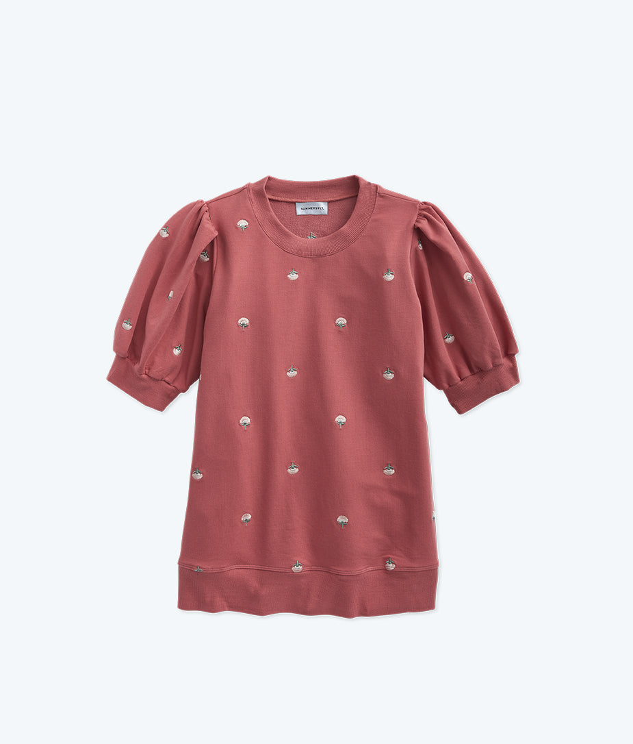 The Softest French Terry Puff Short Sleeve - Faded Rose Floral Stitch