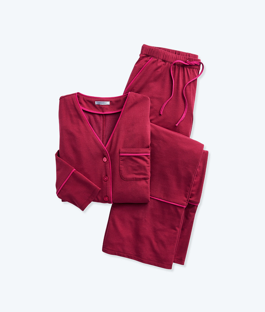 The Cloud 9 Pajama Set - Garnet & Hibiscus