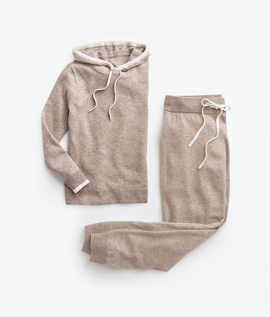The Coziest Cashmere Blend Hoodie - Toffee & White Sand