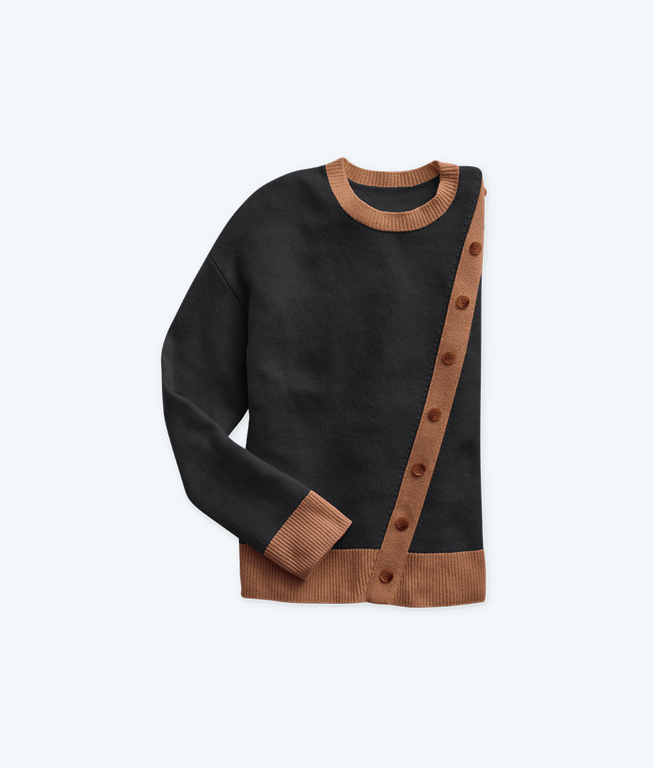 The Luxe Cashmere Blend Button Crewneck - Sea Urchin & Praline