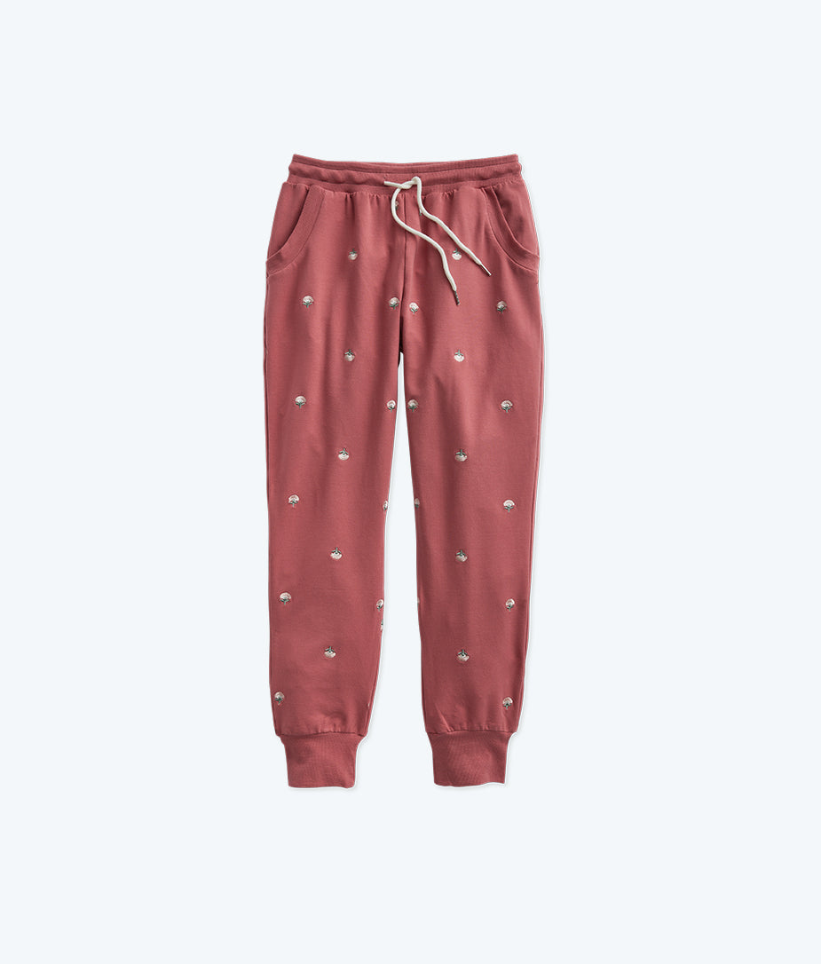 The Softest French Terry Jogger - Faded Rose Floral Stitch