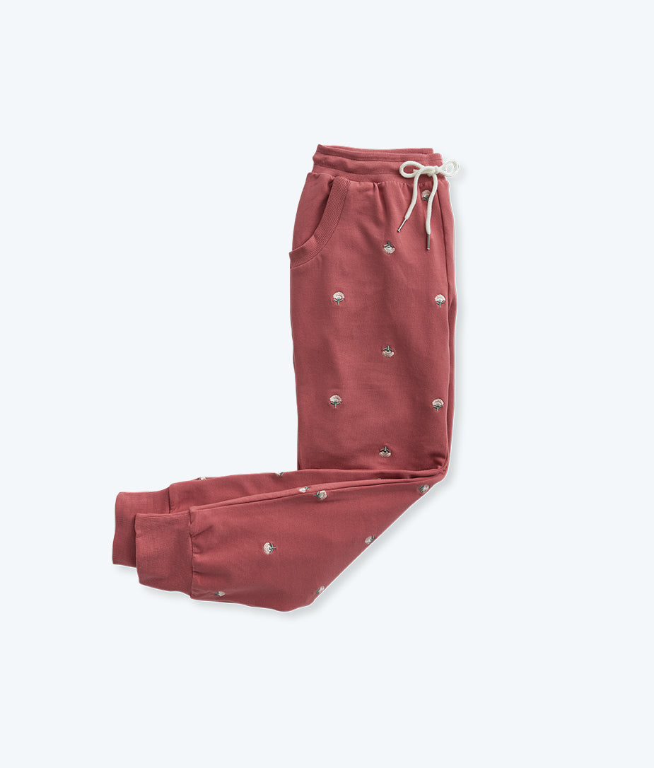 The Softest French Terry Jogger - Faded Rose Floral Stitch