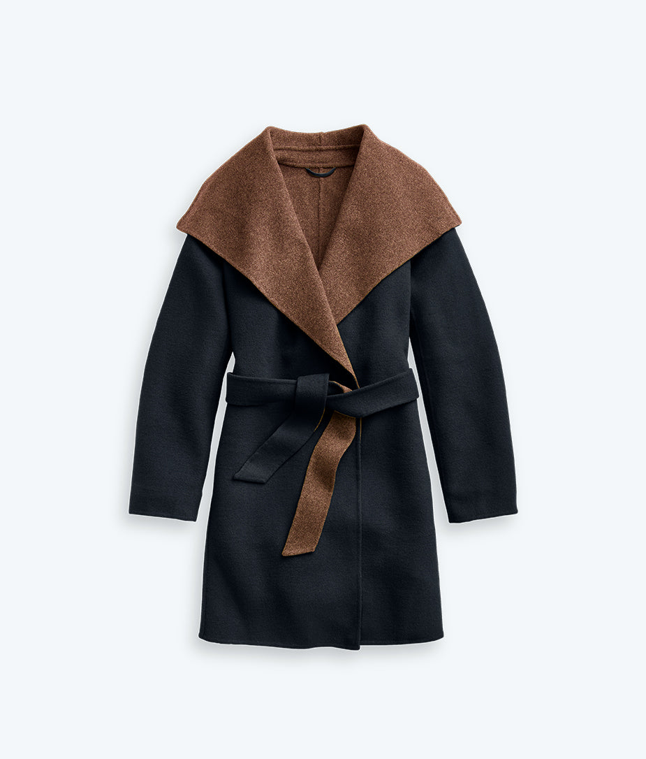 The Warmest Eco Wool Wrap Coat - Sea Urchin & Chocolate